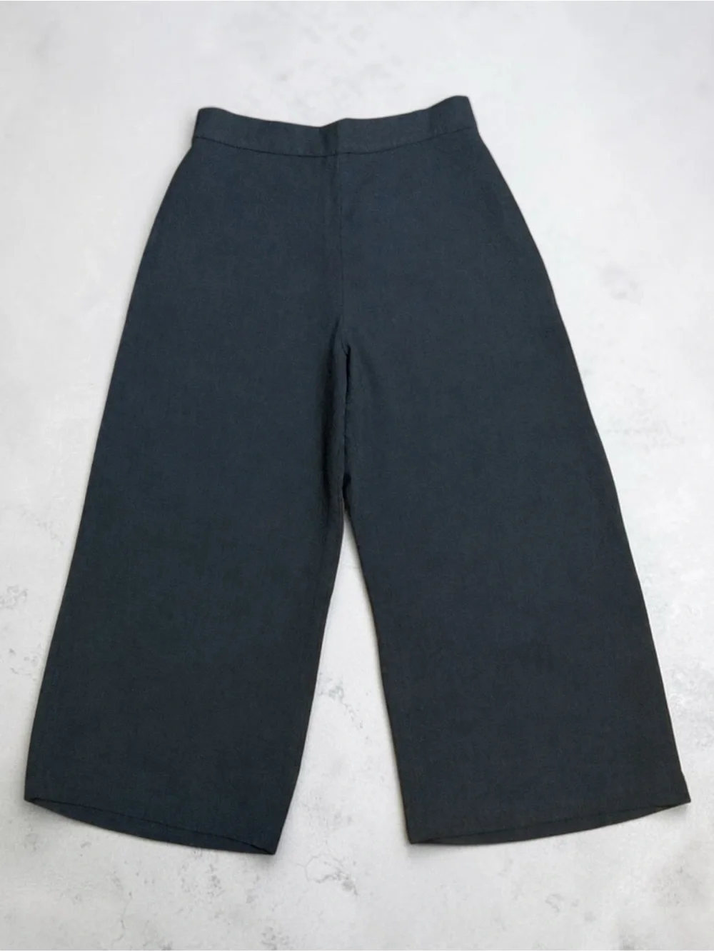 Flax 100% Linen Black Wide-Leg Cropped Trousers